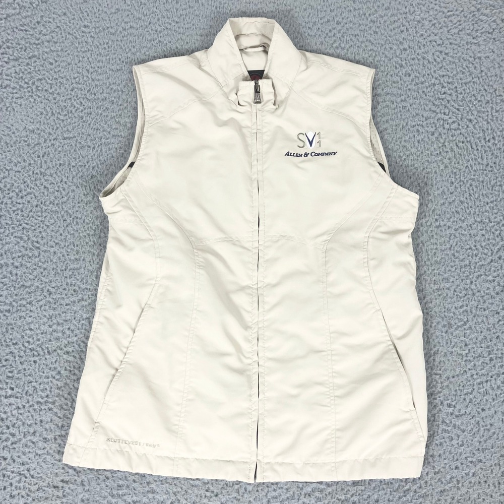 SCOTTEVEST Tec Vest Womens L Beige Utility Multi-Pocket Full Zip Techwear